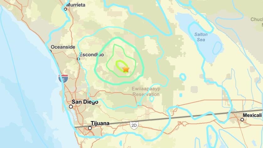 Map showing location of a 5.2 magnitude earthquake in Southern California.